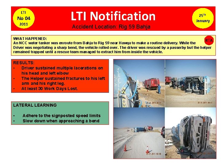 LTI No 04 2011 LTI Notification 25 Th January Accident Location: Rig 59 Bahja