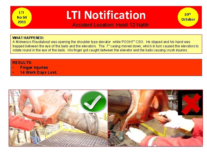 LTI No 64 2011 LTI Notification 30 th October Accident Location: Hoist 12 Natih