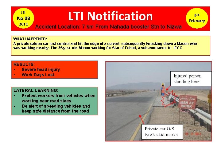 LTI No 08 2011 LTI Notification 9 Th February Accident Location: 7 km From