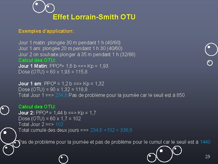 Effet Lorrain-Smith OTU Exemples d’application: Jour 1 matin: plongée 30 m pendant 1 h