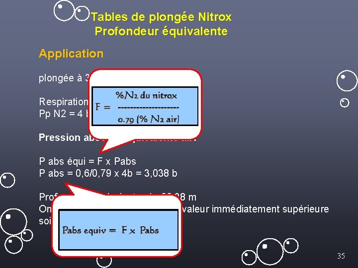 Tables de plongée Nitrox Profondeur équivalente Application plongée à 30 m de profondeur réelle