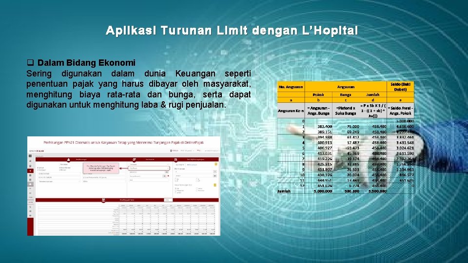 Aplikasi Turunan Limit dengan L’Hopital q Dalam Bidang Ekonomi Sering digunakan dalam dunia Keuangan Aplikasi Turunan Limit dengan L’Hopital q Dalam Bidang Ekonomi Sering digunakan dalam dunia Keuangan