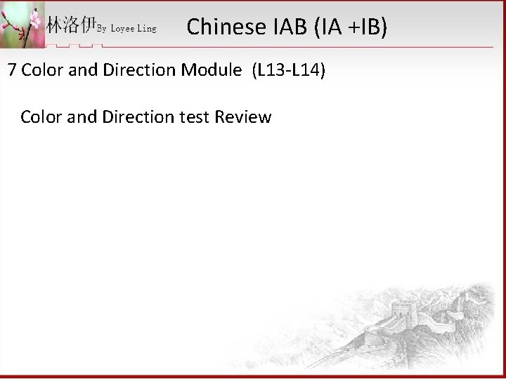 Chinese IAB (IA +IB) 7 Color and Direction Module (L 13 -L 14) Color