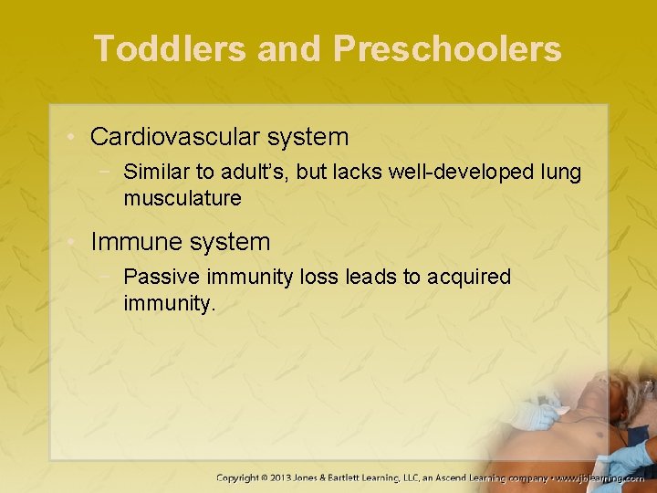 Toddlers and Preschoolers • Cardiovascular system − Similar to adult’s, but lacks well-developed lung Toddlers and Preschoolers • Cardiovascular system − Similar to adult’s, but lacks well-developed lung