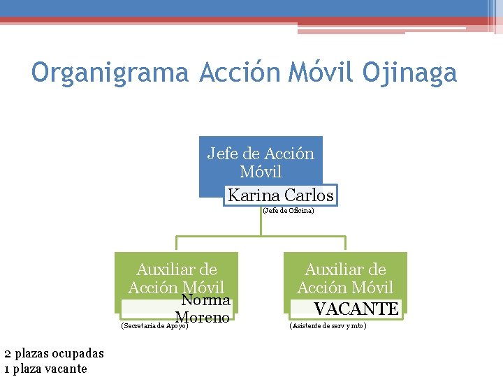 Organigrama Acción Móvil Ojinaga Jefe de Acción Móvil Karina Carlos (Jefe de Oficina) Auxiliar