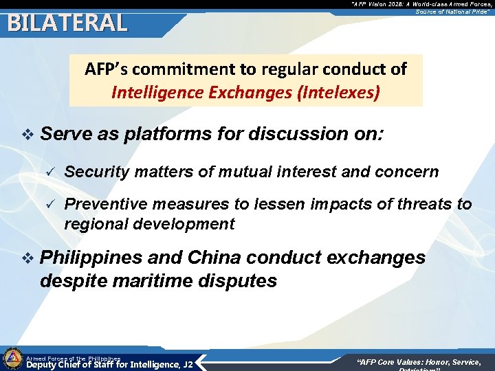 BILATERAL “AFP Vision 2028: A World-class Armed Forces, Source of National Pride” AFP’s commitment