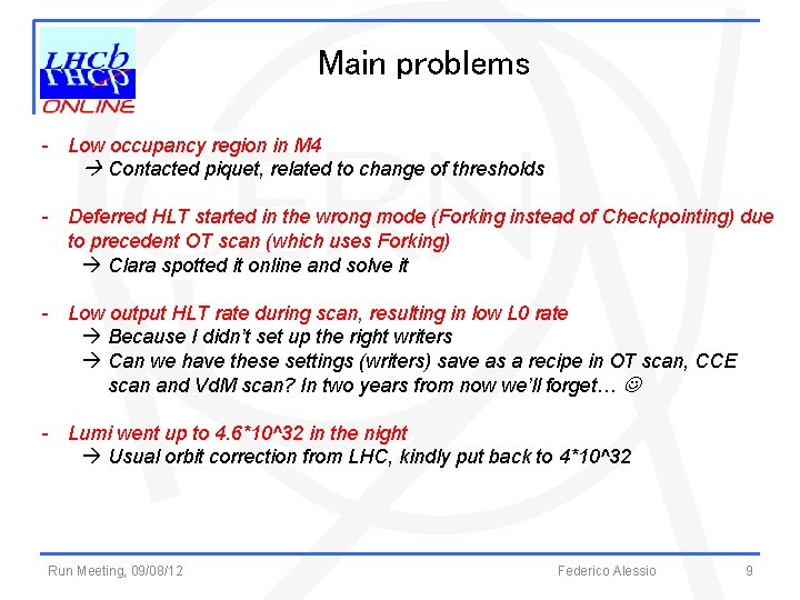 Main problems - Low occupancy region in M 4 Contacted piquet, related to change