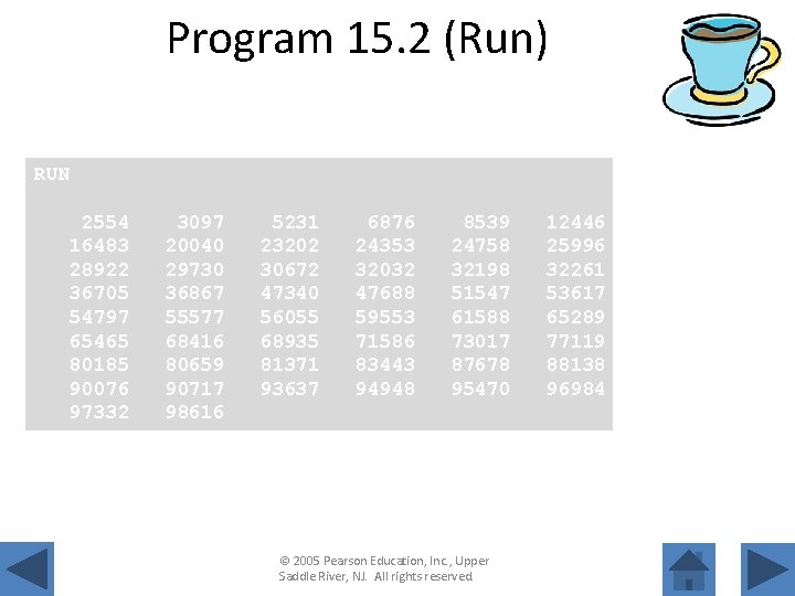 Program 15. 2 (Run) RUN 2554 16483 28922 36705 54797 65465 80185 90076 97332