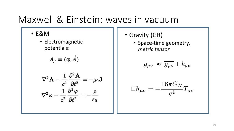Maxwell & Einstein: waves in vacuum • • 23 Maxwell & Einstein: waves in vacuum • • 23