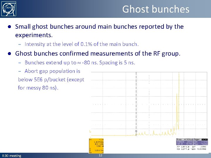 Ghost bunches ● Small ghost bunches around main bunches reported by the experiments. –