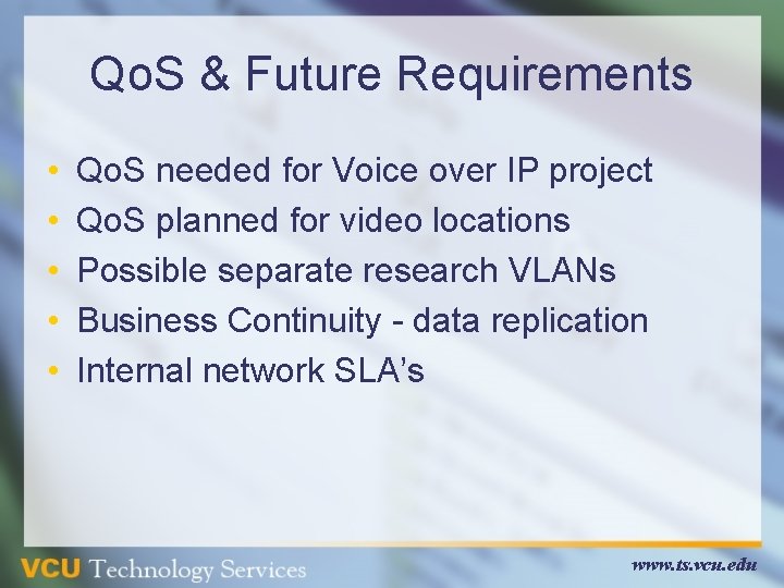 Qo. S & Future Requirements • • • Qo. S needed for Voice over Qo. S & Future Requirements • • • Qo. S needed for Voice over