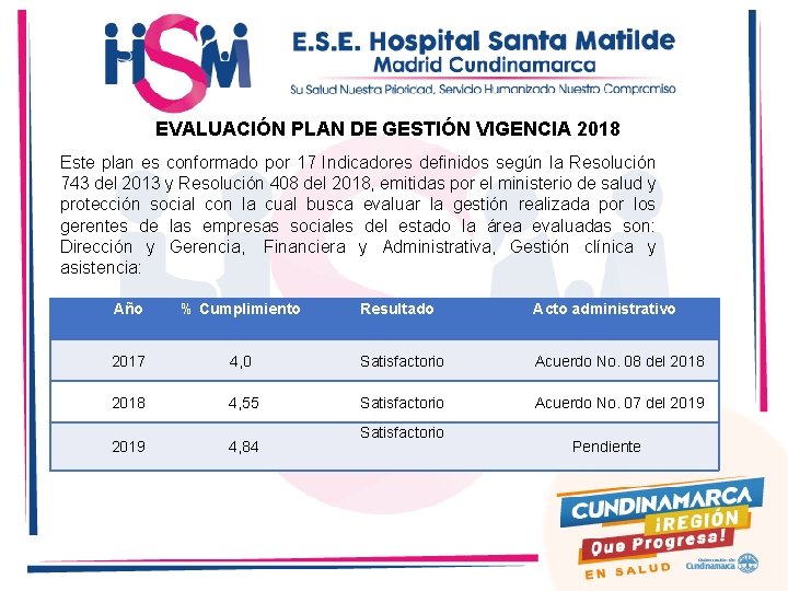 EVALUACIÓN PLAN DE GESTIÓN VIGENCIA 2018 Este plan es conformado por 17 Indicadores definidos