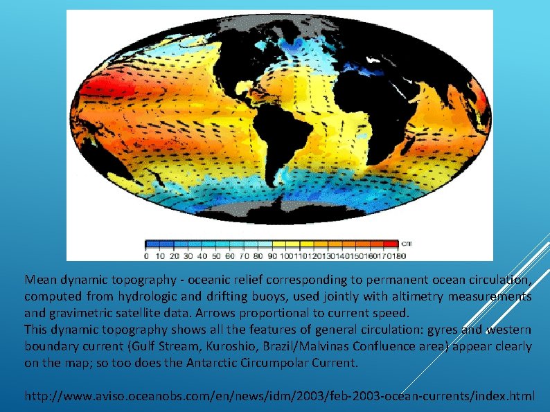 Mean dynamic topography - oceanic relief corresponding to permanent ocean circulation, computed from hydrologic