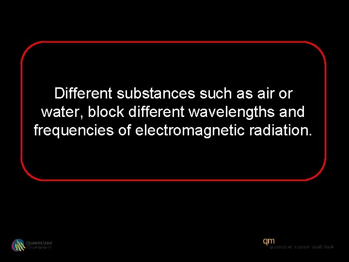 Different substances such as air or water, block different wavelengths and frequencies of electromagnetic