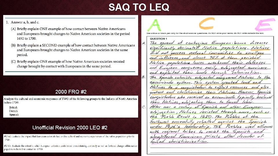 SAQ TO LEQ 2000 FRQ #2 Unofficial Revision 2000 LEQ #2 