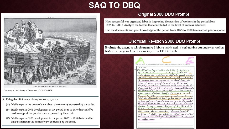 SAQ TO DBQ Original 2000 DBQ Prompt Unofficial Revision 2000 DBQ Prompt 