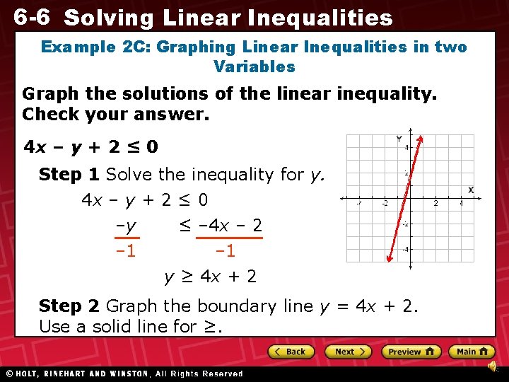 6 -6 Solving Linear Inequalities Example 2 C: Graphing Linear Inequalities in two Variables