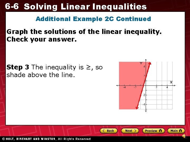 6 -6 Solving Linear Inequalities Additional Example 2 C Continued Graph the solutions of