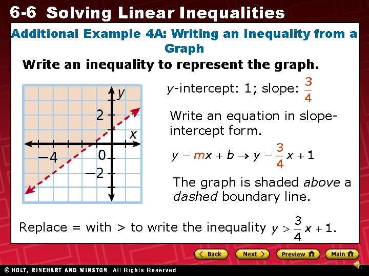 6 -6 Solving Linear Inequalities Additional Example 4 A: Writing an Inequality from a