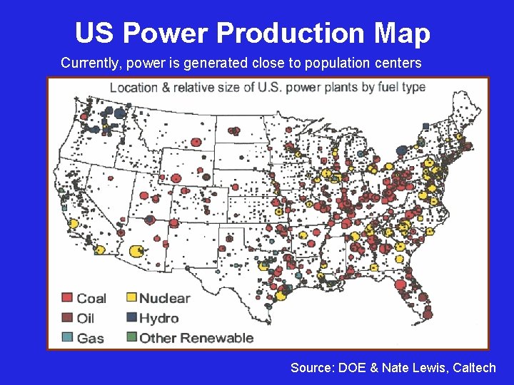 US Power Production Map Currently, power is generated close to population centers Source: DOE