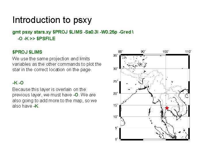 Introduction to psxy gmt psxy stars. xy $PROJ $LIMS -Sa 0. 3 i -W