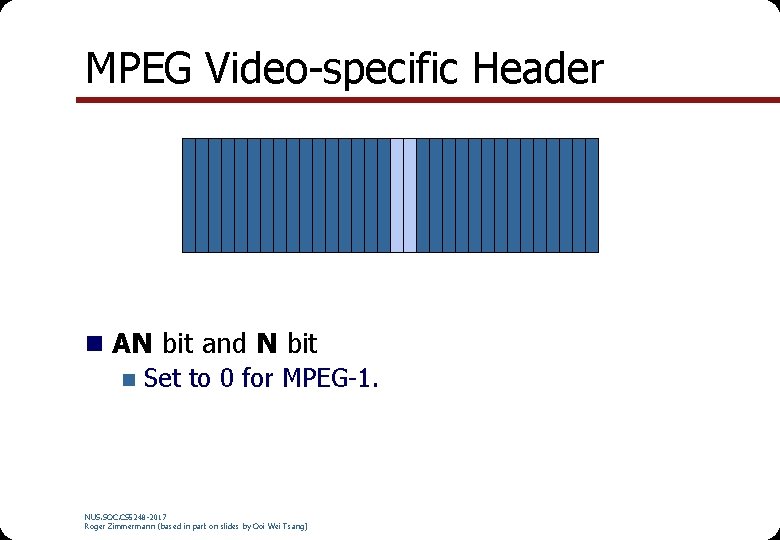MPEG Video-specific Header n AN bit and N bit n Set to 0 for MPEG Video-specific Header n AN bit and N bit n Set to 0 for