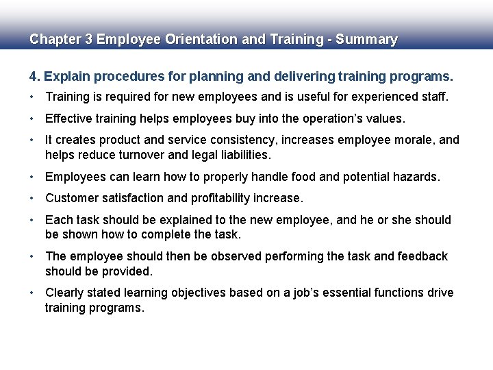 Chapter 3 Employee Orientation and Training - Summary 4. Explain procedures for planning and Chapter 3 Employee Orientation and Training - Summary 4. Explain procedures for planning and