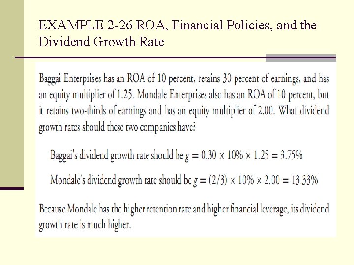 EXAMPLE 2 -26 ROA, Financial Policies, and the Dividend Growth Rate 
