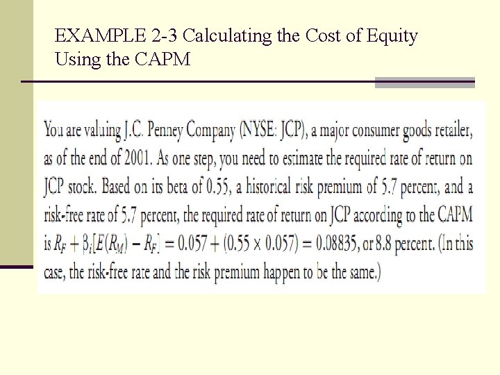 EXAMPLE 2 -3 Calculating the Cost of Equity Using the CAPM 