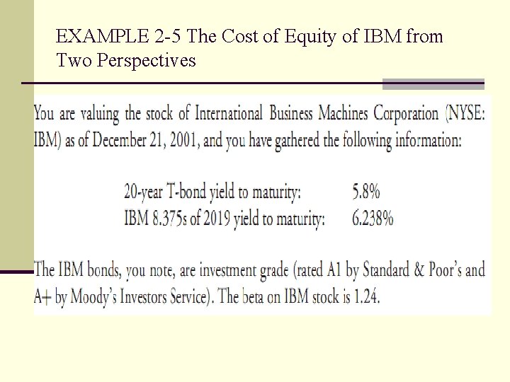 EXAMPLE 2 -5 The Cost of Equity of IBM from Two Perspectives 