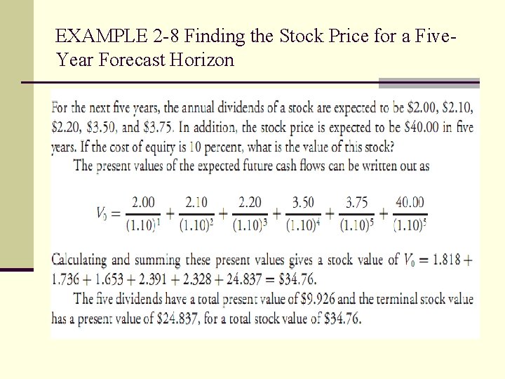 EXAMPLE 2 -8 Finding the Stock Price for a Five. Year Forecast Horizon 