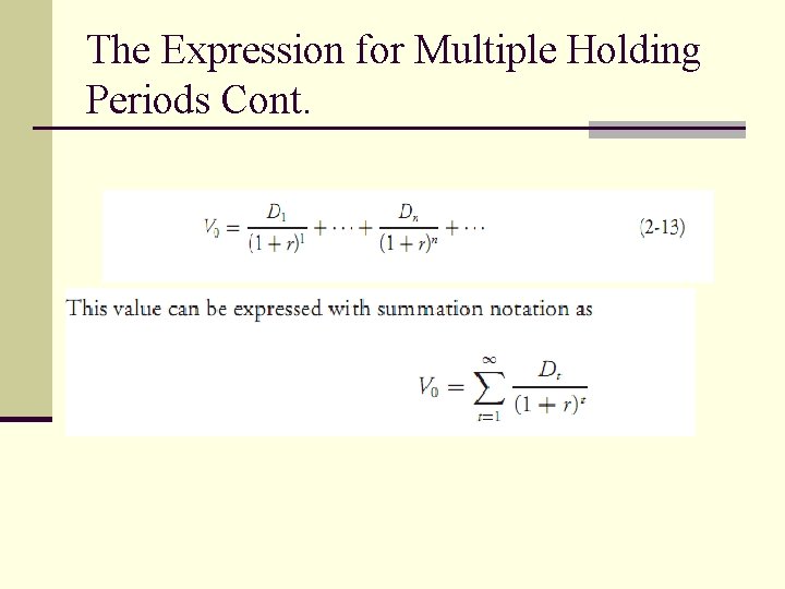 The Expression for Multiple Holding Periods Cont. 