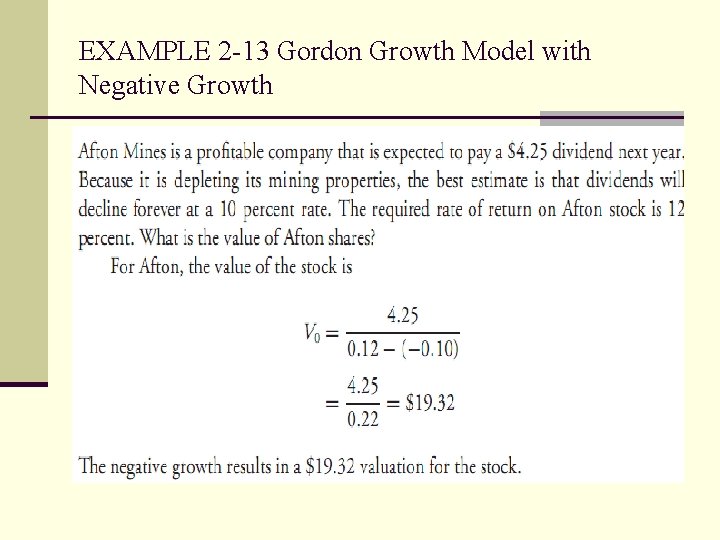 EXAMPLE 2 -13 Gordon Growth Model with Negative Growth 