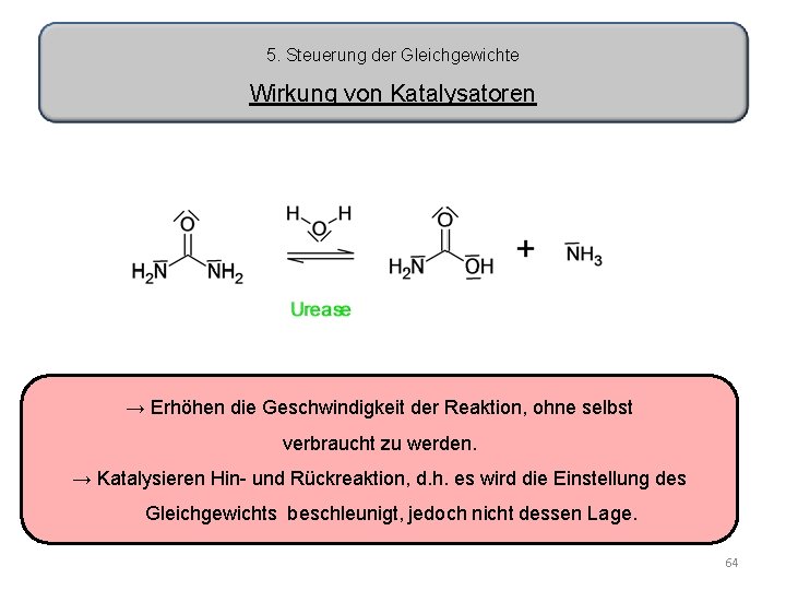 5. Steuerung der Gleichgewichte Wirkung von Katalysatoren → Erhöhen die Geschwindigkeit der Reaktion, ohne