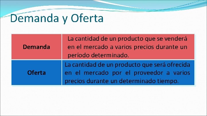 Demanda y Oferta Demanda Oferta La cantidad de un producto que se venderá en Demanda y Oferta Demanda Oferta La cantidad de un producto que se venderá en