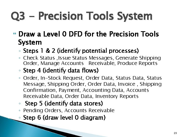 Q 3 - Precision Tools System Draw a Level 0 DFD for the Precision