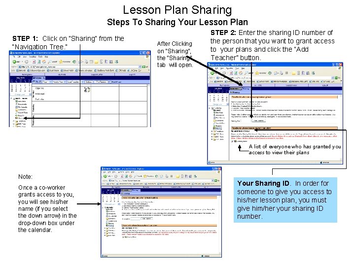 Lesson Plan Sharing Steps To Sharing Your Lesson Plan STEP 1: Click on “Sharing”