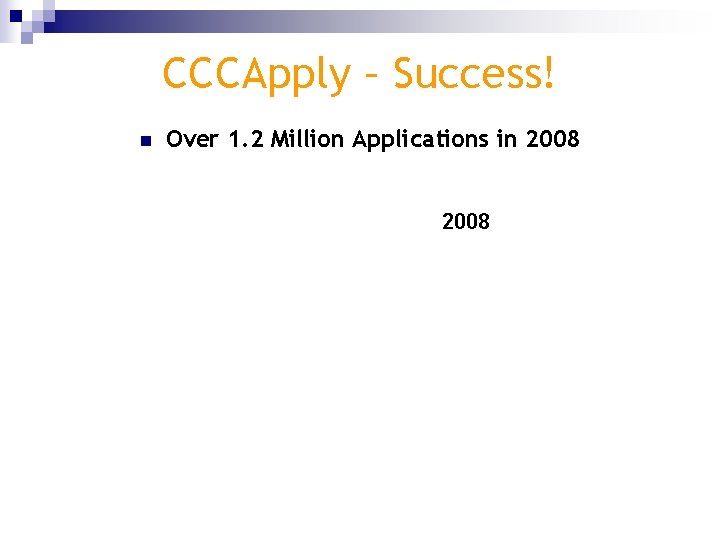 CCCApply – Success! n Over 1. 2 Million Applications in 2008 