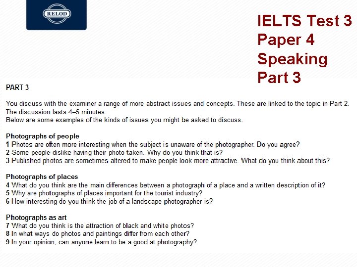 IELTS Test 3 Paper 4 Speaking Part 3 