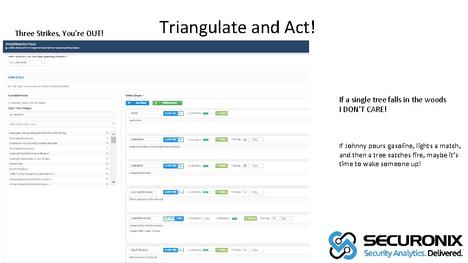 Three Strikes, You’re OUT! Triangulate and Act! If a single tree falls in the
