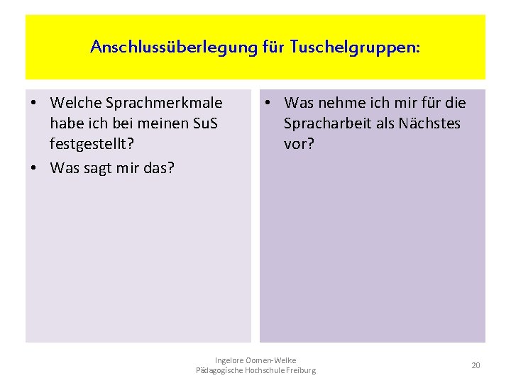 Anschlussüberlegung für Tuschelgruppen: • Welche Sprachmerkmale habe ich bei meinen Su. S festgestellt? •