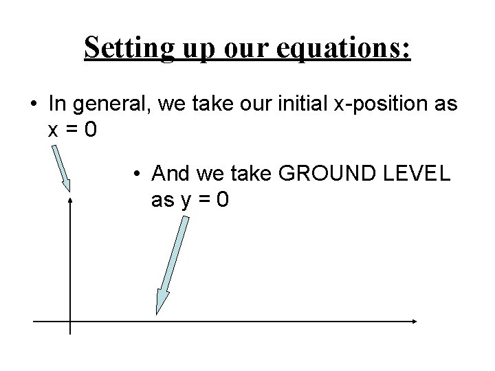 Setting up our equations: • In general, we take our initial x-position as x=0