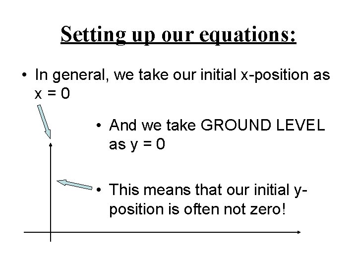 Setting up our equations: • In general, we take our initial x-position as x=0