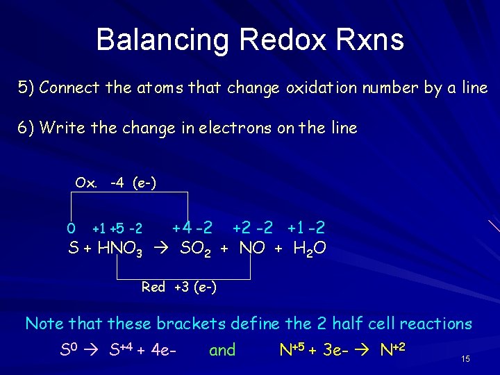 Balancing Redox Rxns 5) Connect the atoms that change oxidation number by a line