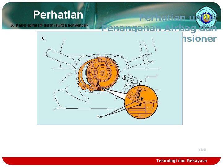 Perhatian 6. Kabel spiral (di dalam switch kombinasi) Perhatian untuk Penanganan Airbag dan Seat