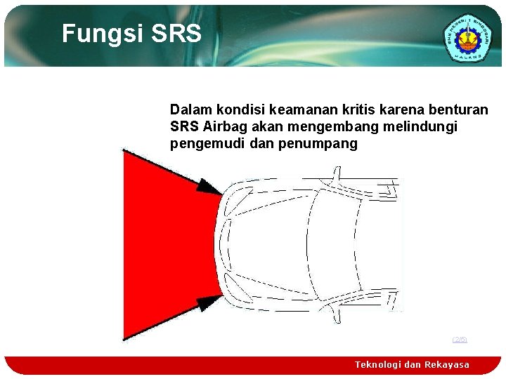 Fungsi SRS Dalam kondisi keamanan kritis karena benturan SRS Airbag akan mengembang melindungi pengemudi
