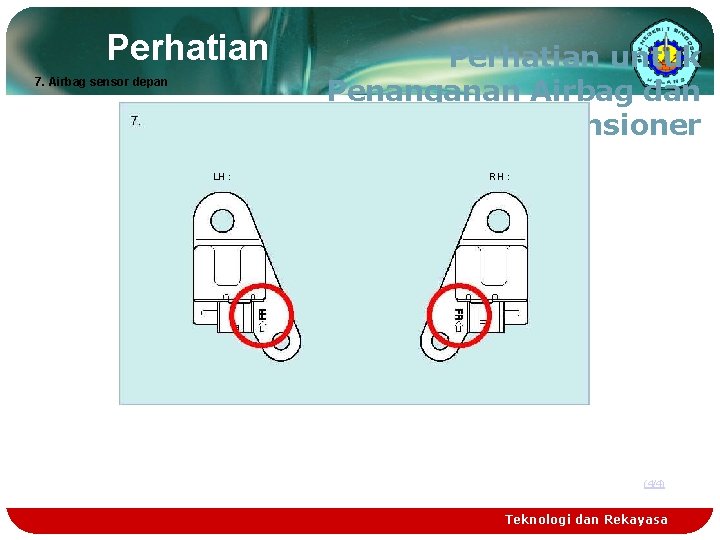 Perhatian 7. Airbag sensor depan LH : Perhatian untuk Penanganan Airbag dan Seat Belt