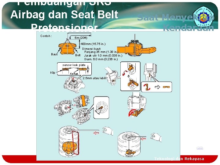 Pembuangan SRS Airbag dan Seat Belt Pretensioner Contoh : Saat Menyekrap Kendaraan 6 m