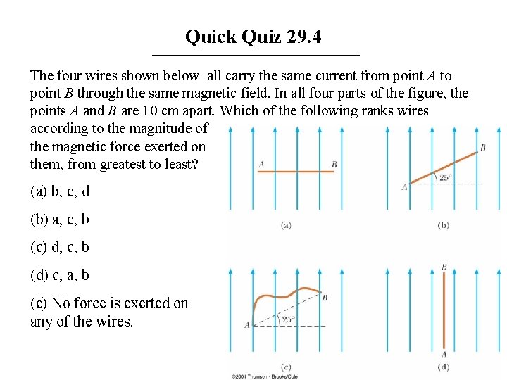 Quick Quiz 29. 4 The four wires shown below all carry the same current