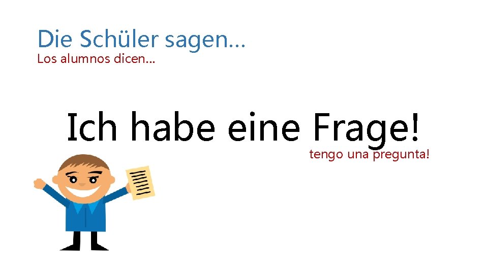 Die Schüler sagen… Los alumnos dicen… Ich habe eine Frage! tengo una pregunta! Die Schüler sagen… Los alumnos dicen… Ich habe eine Frage! tengo una pregunta!